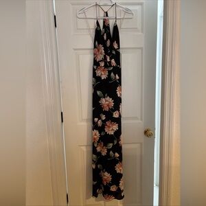 Lush Formal Black Peach Floral Flowy Women's Dress Size Medium Prom, Homecoming